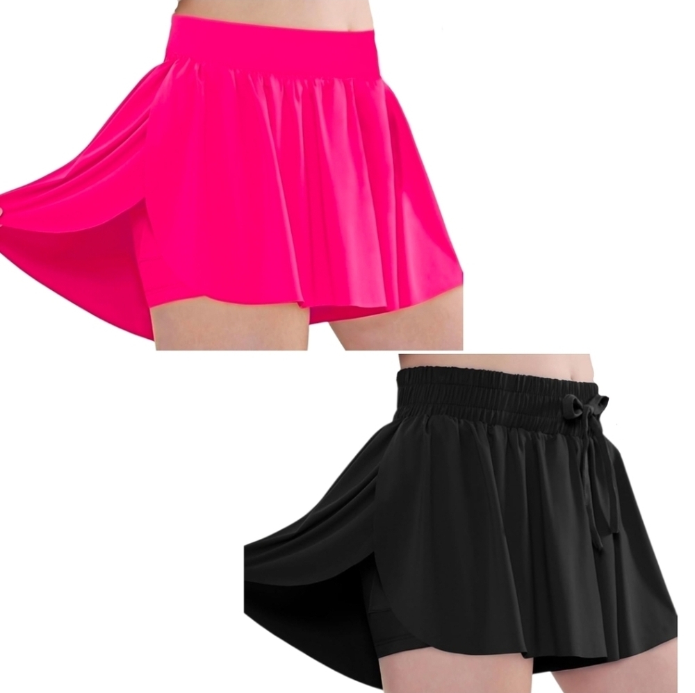 2pc EXARUS Girls Butterfly Flowy Skorts, 8Y